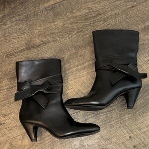 Worthington Black Heeled Boots with Bow Accent